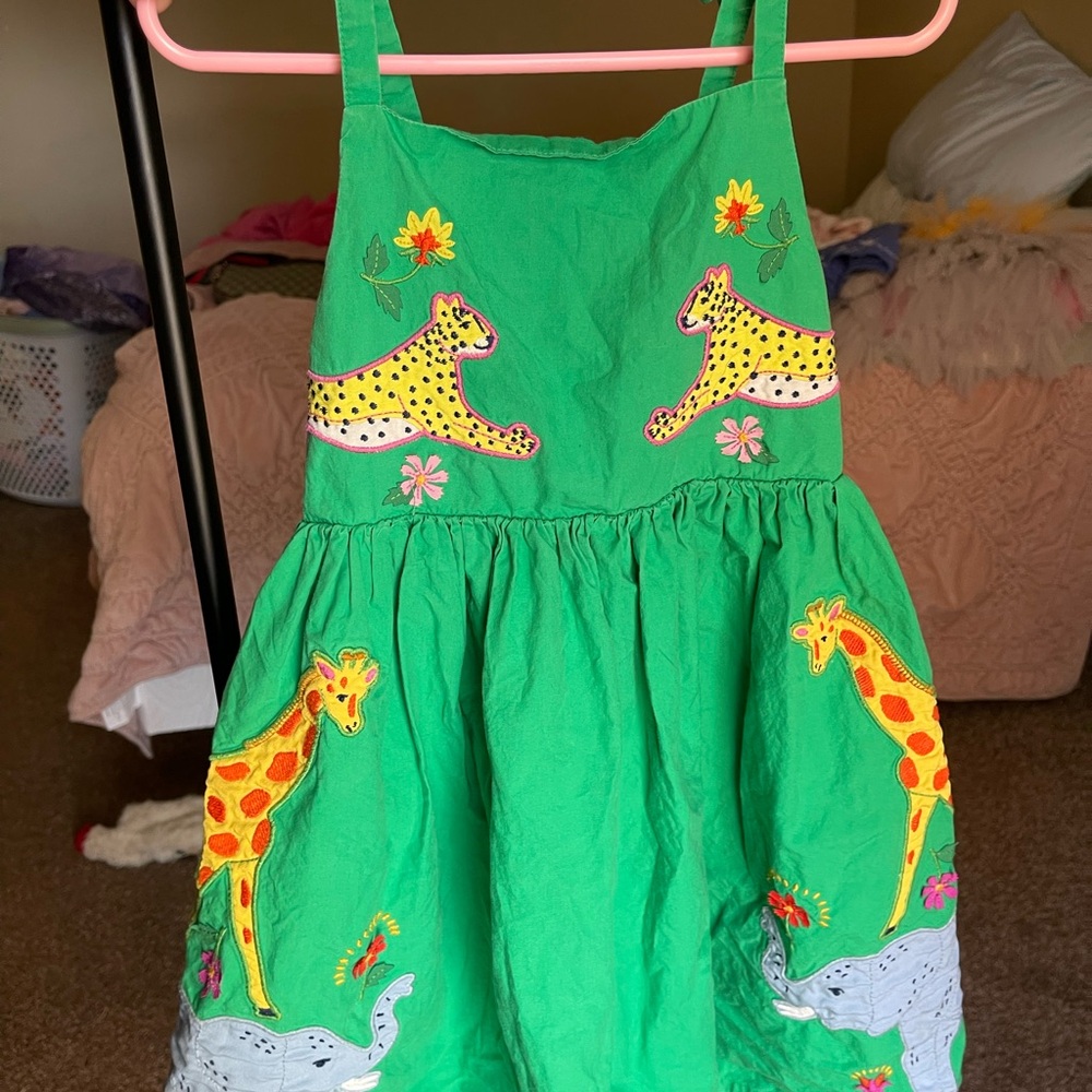 Mini Boden Green Animal Print Kids Dress